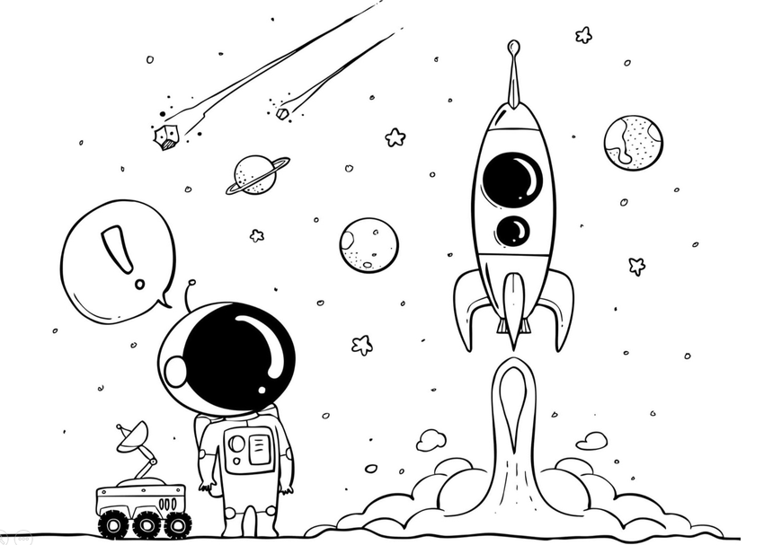 Ракета с космонавтом рисунок