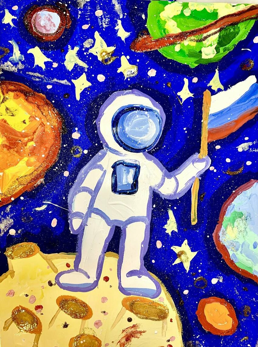 Рисунок ко Дню космонавтики. Рисунок ко Дню косионавтик. Рисунки на день космонавти. Рисункико Дню космонавтик.