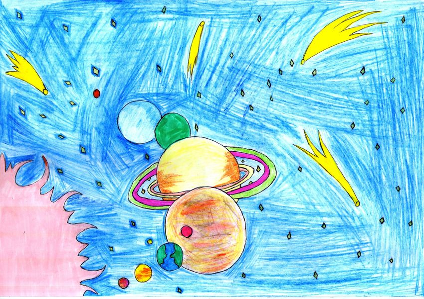 Изо день космонавтики 3 класс. Космос рисунок. Рисунок на тему космос. Рисунок космос для срисовки. Космос рисунок карандашом.
