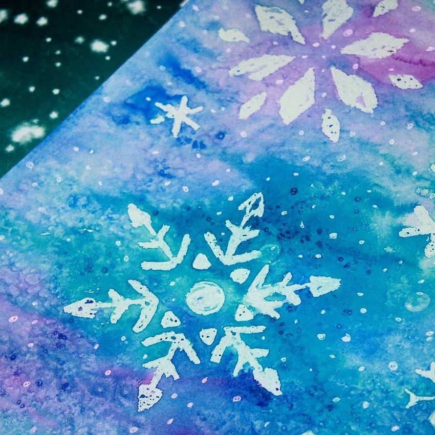Рисунки снежинки красками