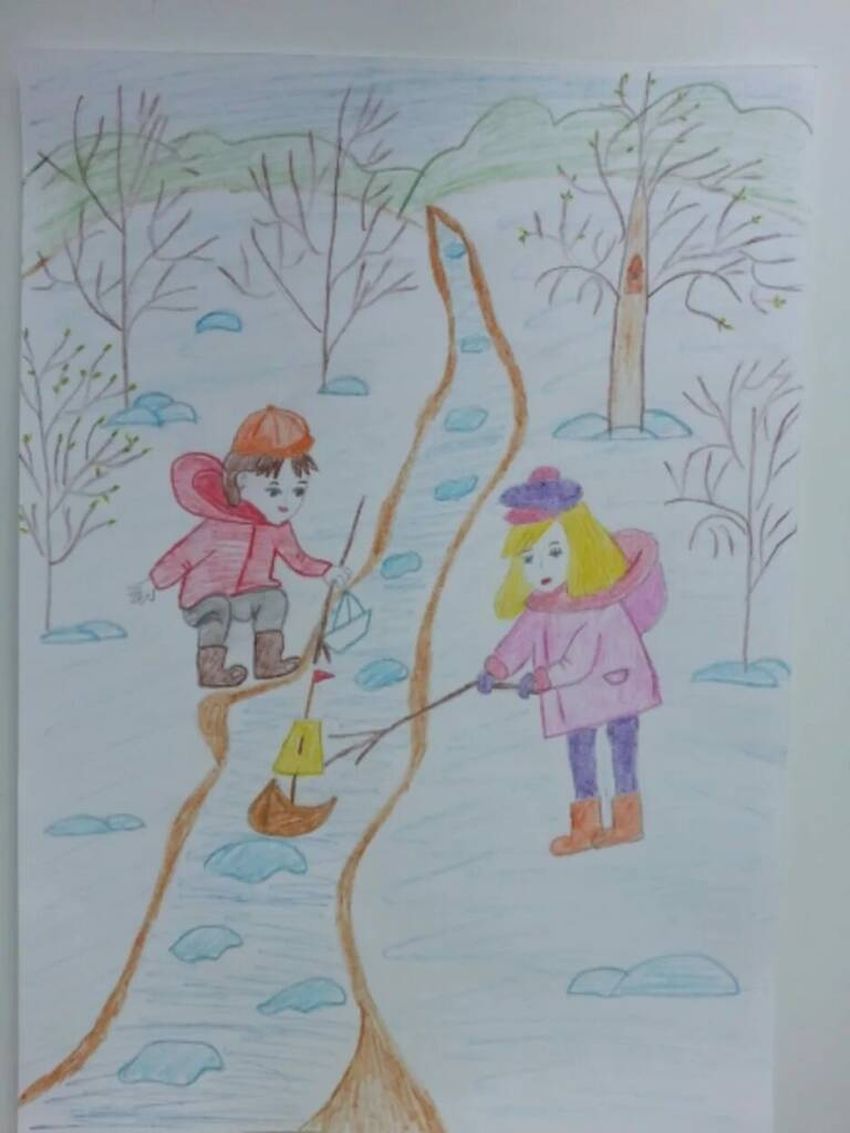 Как я провел весенние каникулы 2 класс. Рисунок на весеннюю тему. Детские весенние рисунки.