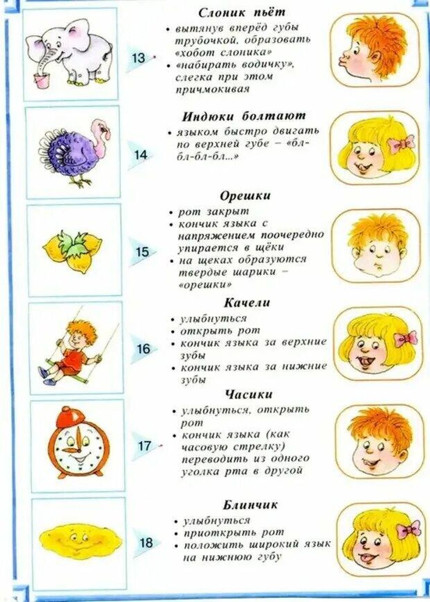 Артикуляционная гимнастика для дошкольников Гимнастика для языка для детей 3-4 логопедия