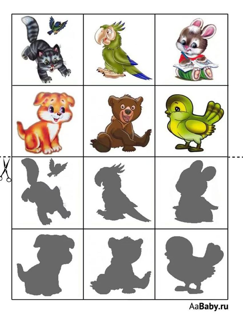 Дидактическая игра чья тень Теневое лото животных для малышей