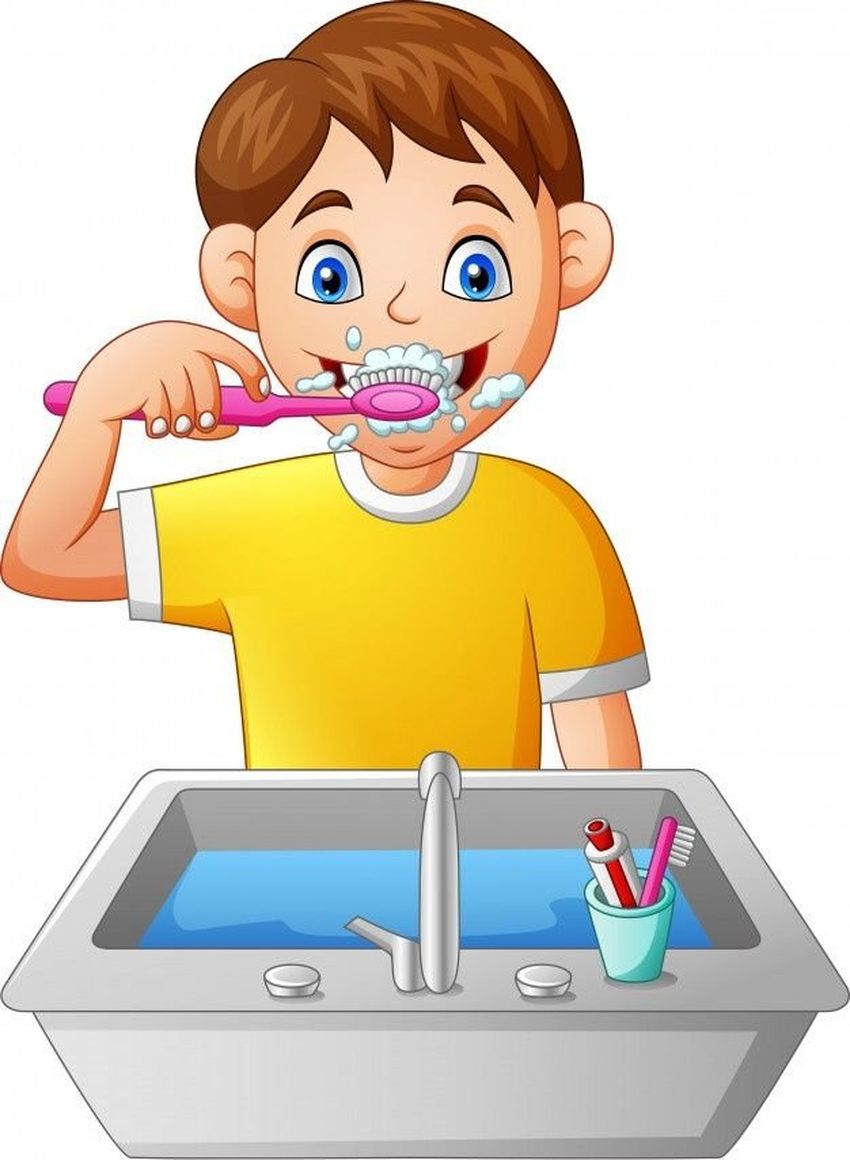 Мультяшный мальчик чистит зубы