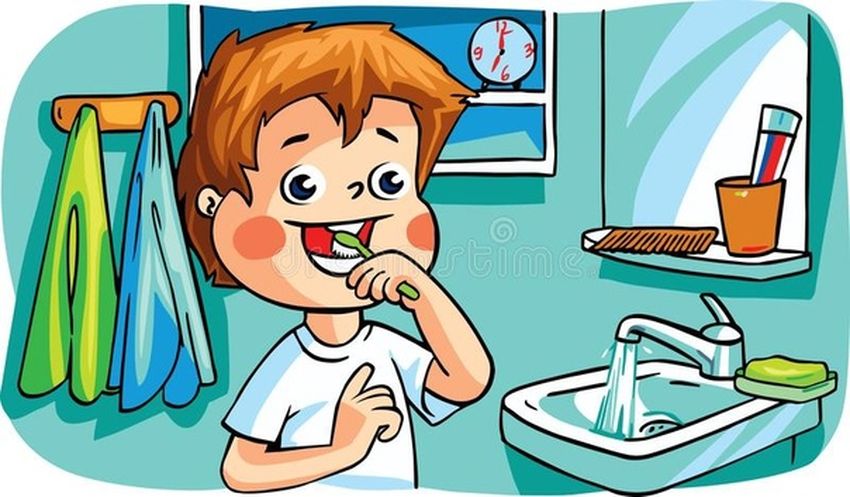 Малыш чистит зубы в ванне рисунок