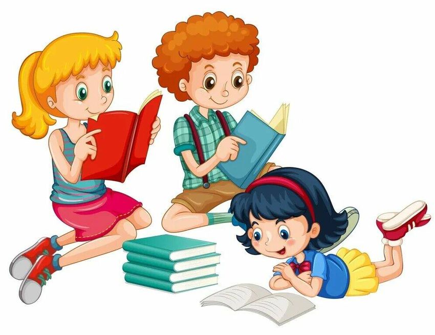 Дети с книжками на прозрачном фоне