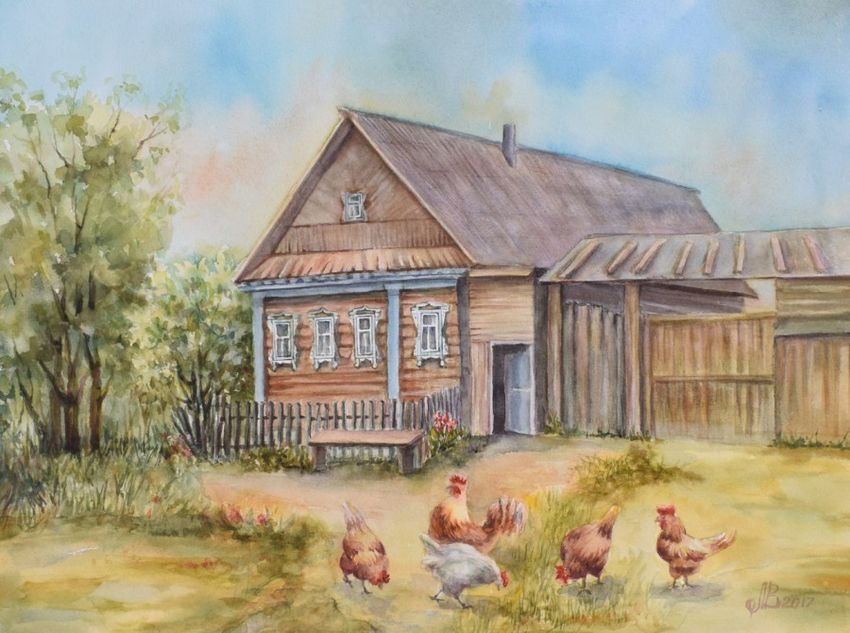 Деревенский домик рисунок