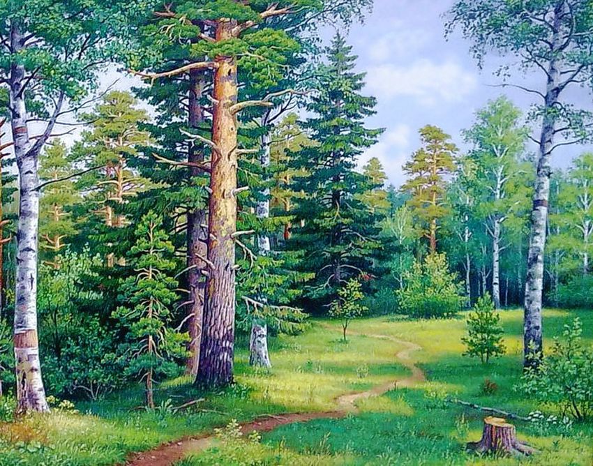 Картина леса для детей Лесной пейзаж живопись