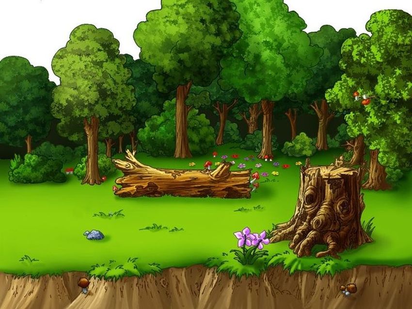 Лес мультяшный Сказочная полянка в лесу