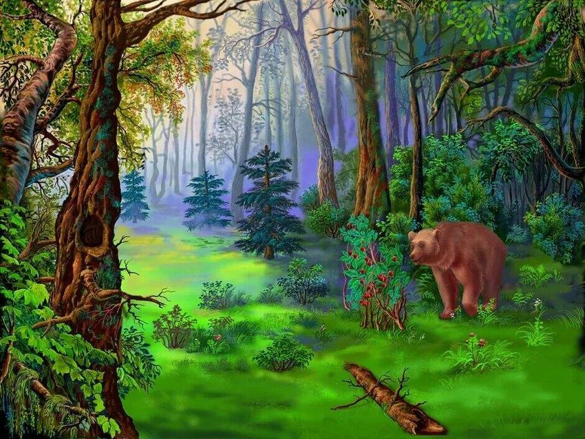 Рисунок леса с животными
