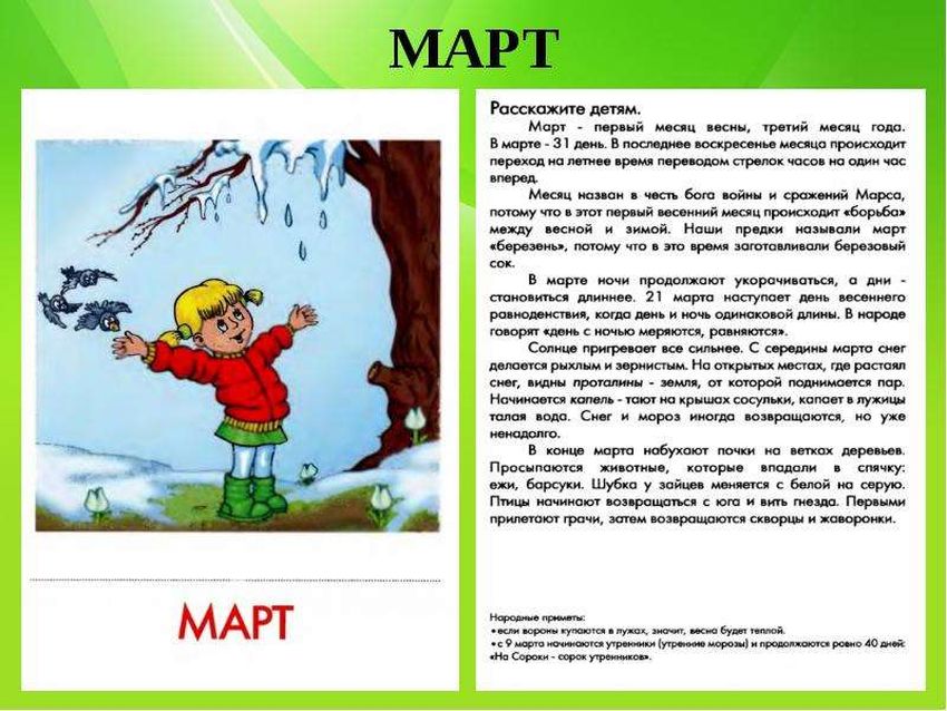 Весенние месяцы Весенние месяцы для детей