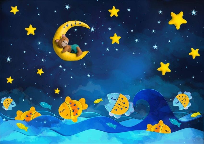 Рисунок ночь для детей Луна и звезды в детской