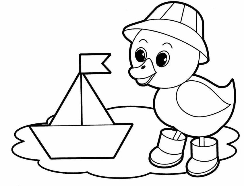 Раскраска для малышей утенок с корабликом