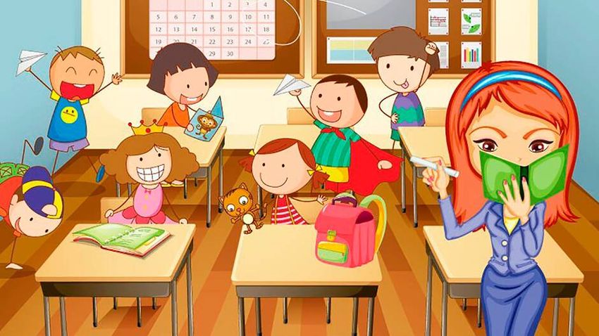 Учитель в классе рисунок Дети в школе мультяшные