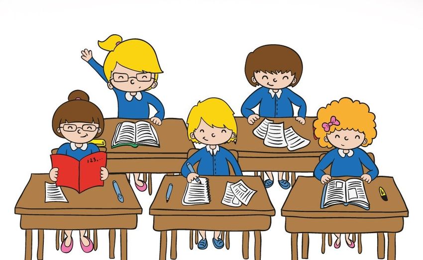 Ученик за партой Рисунок дети в школе