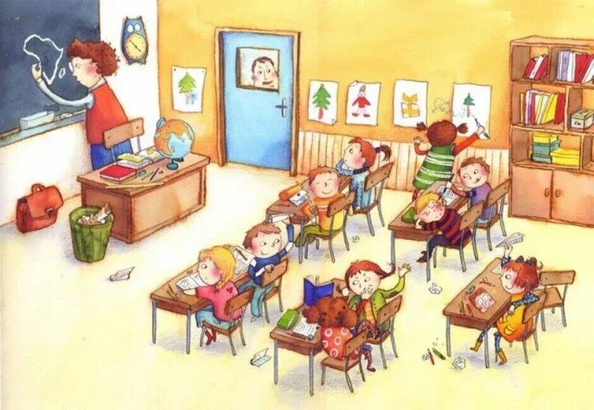 Рисунок классной комнаты в школе Мультяшный класс в школе