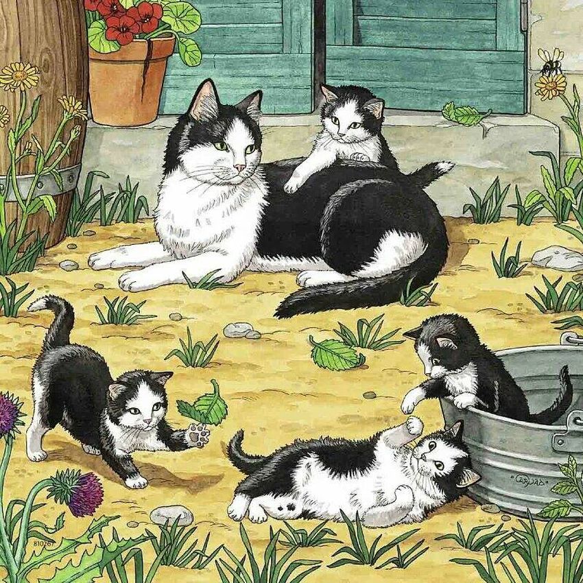 Картина кошка с котятами