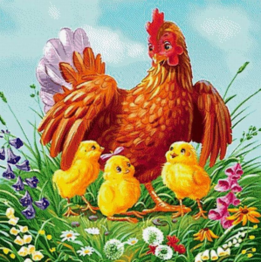 Картина курица с цыплятами Курочка с цыплятами