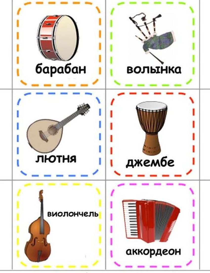 Карточки музыкальные инструменты для детей