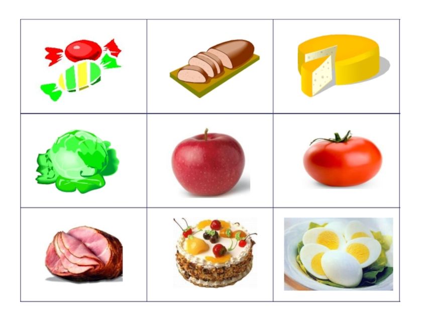 Продукты питания карточки для детей