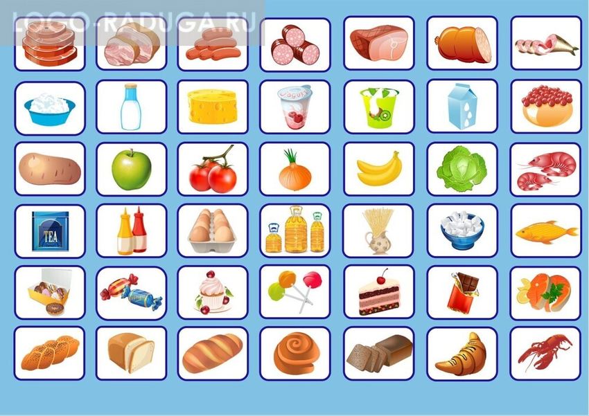 Карточки продуктов питания для детей