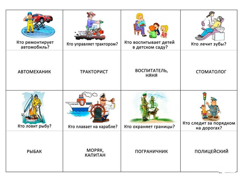 Карточки профессии для детей