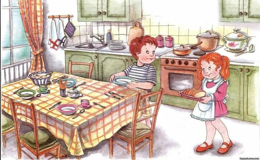 Мама на кухне рисунок