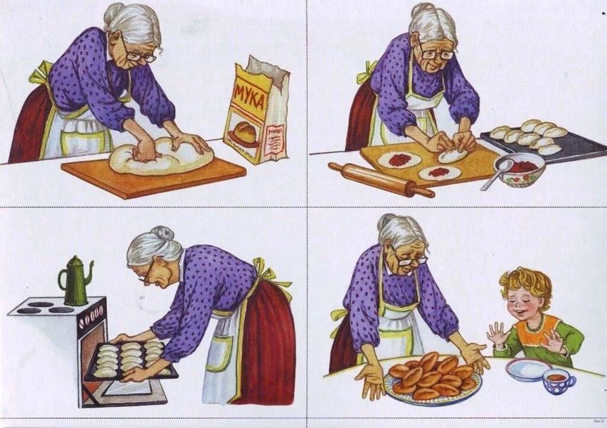 Бабушка печет