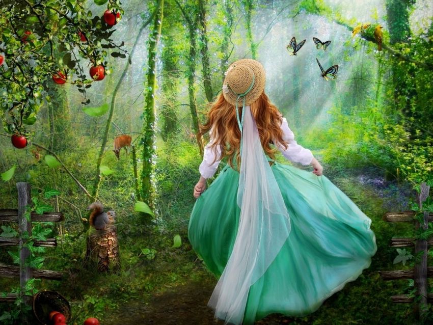 Девушка в волшебном лесу Девочка в заколдованном лесу
