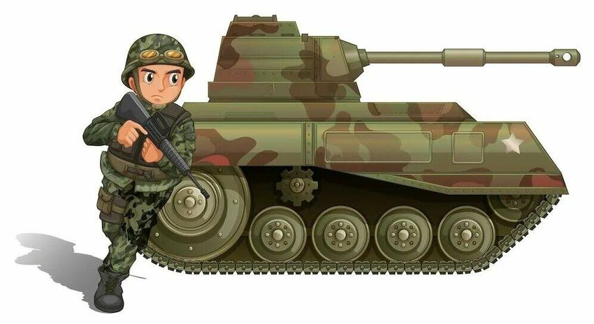 Солдат на танке рисунок