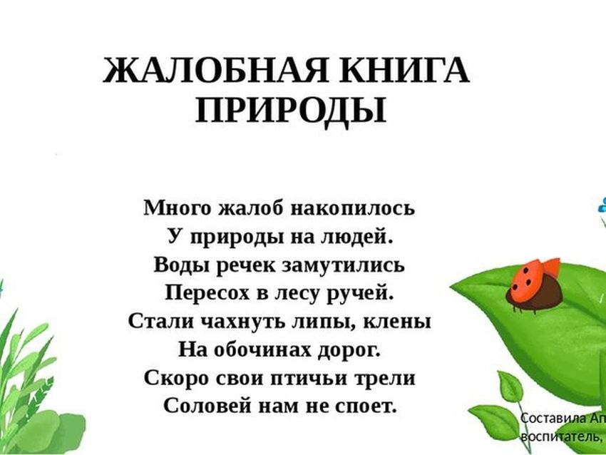 Жалобная книга природы Проект жалобная книга природы